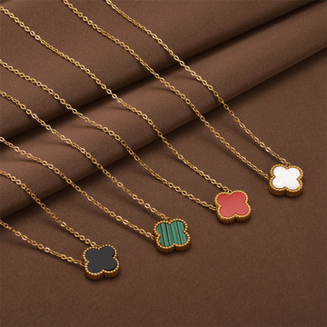 跨境热卖18k金色四叶草项链轻奢钛钢不掉色饰品简约气质女锁骨链