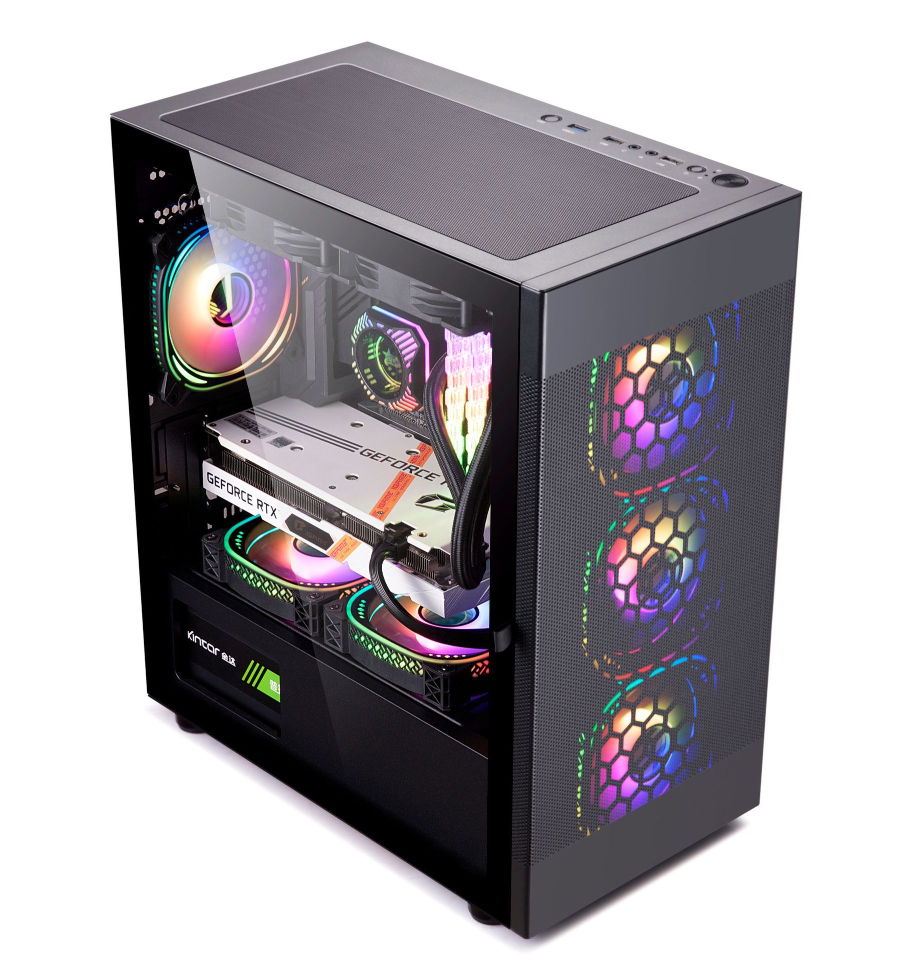 跨境 台式机电脑pc主机壳 钢化玻璃全景侧透桌面水冷电竞游戏机箱