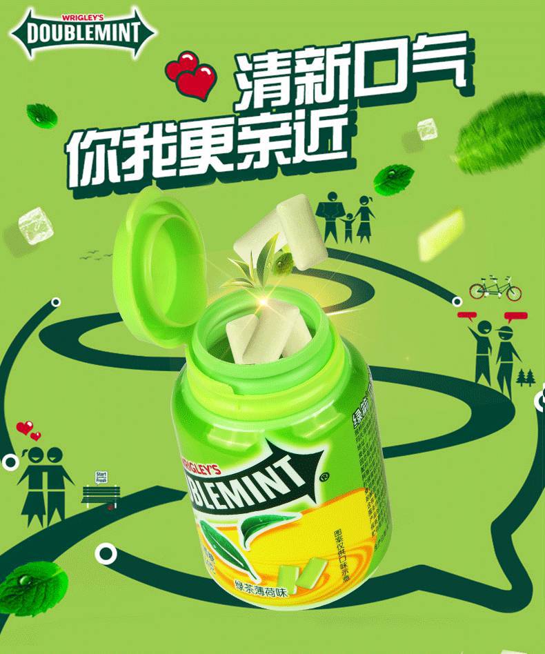 绿箭口香糖40粒64g薄荷味瓶装清新口气强劲清凉糖果含片零食散装