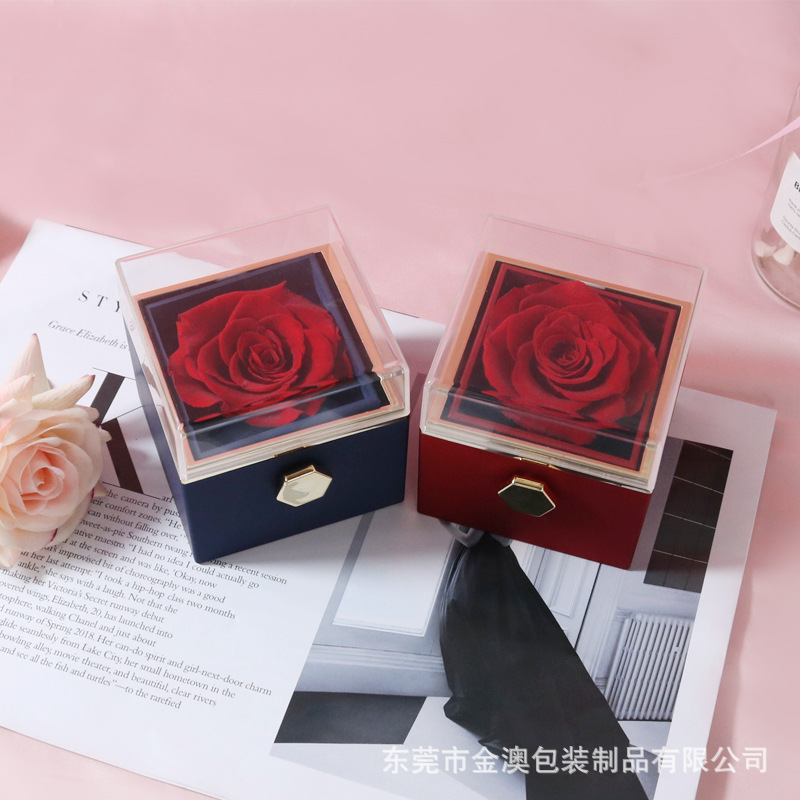 Valentine's Day Proposal Confession Rotating Rose Gift Box Acrylic Ring Box Pendant Eternal Flower Gift Box Jewelry Box