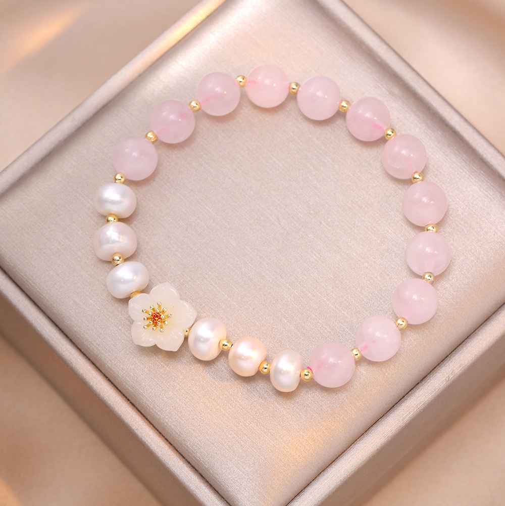 手链女 天然粉晶水晶手链桃花珍珠手链清新甜美闺蜜礼物手串手饰