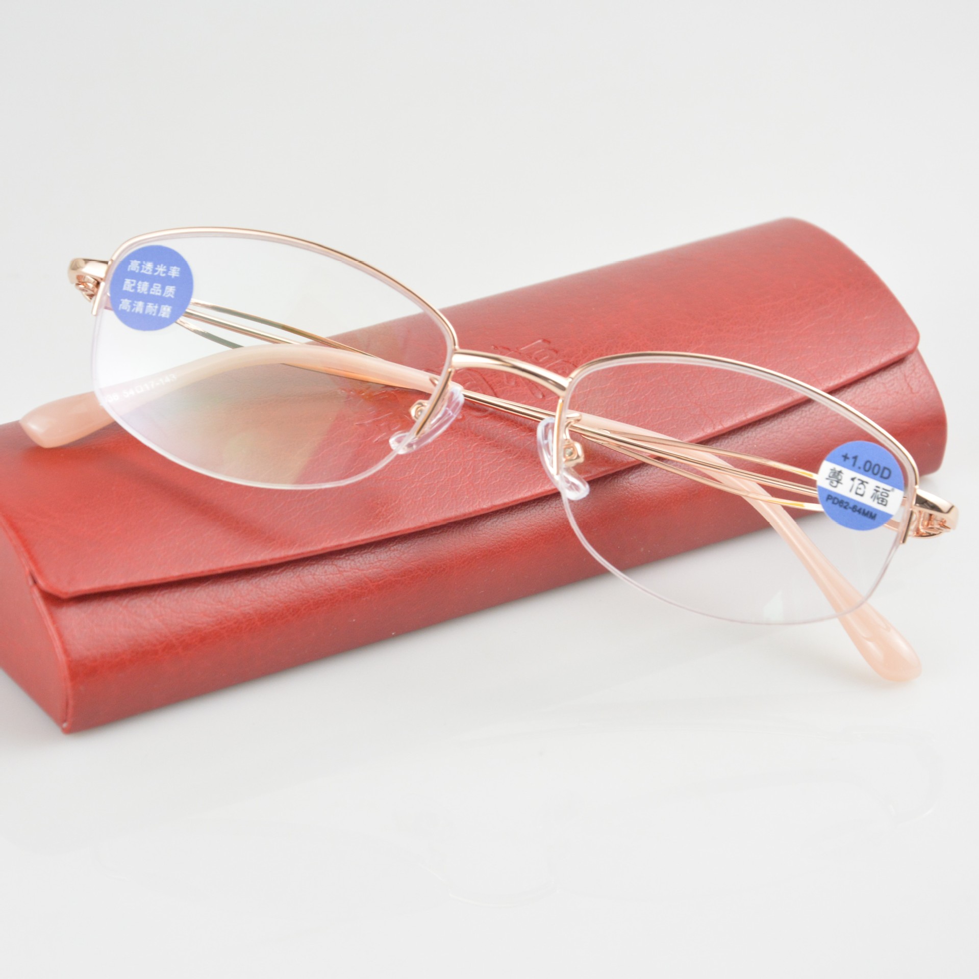 新款老花镜女款时尚金属半框花镜防蓝光镜片玫瑰金舒适老花镜批发