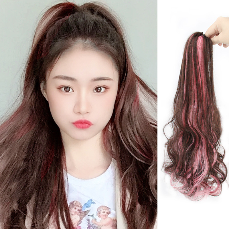 马尾假发 时尚挑染渐变抓夹卷发马尾女自然蓬松高马尾辫 化纤假发