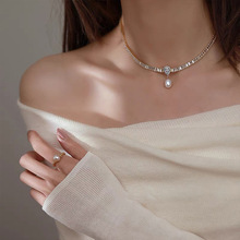 轻奢锆石水滴珍珠项链女小众设计个性简约百搭气质时尚颈链锁骨链