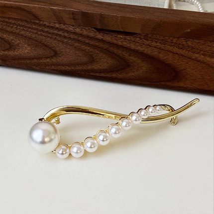 Pearl Barrettes Women's Back Head Updo Large Grip Summer High Sense Frog Buckle Duckbill Hairpin Clip Headdress