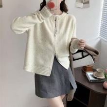 春季2025年新款彩点拉链针织开衫宽松上衣女潮圆领短款毛衣外套女
