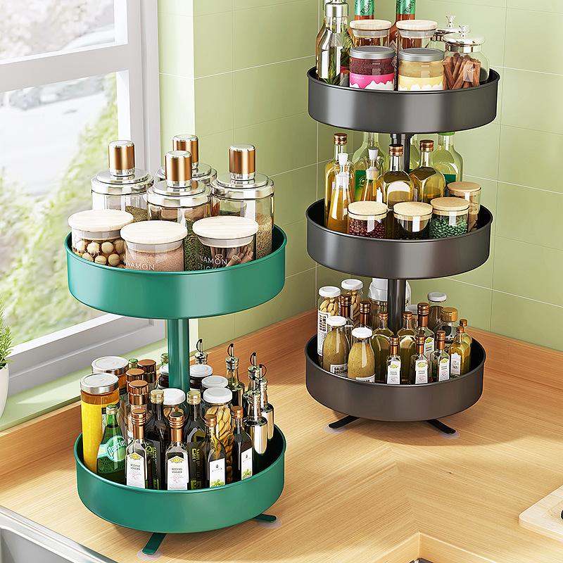 Kitchen Rotatable Spice Rack Seasoning Corner Special Oil Salt Sauce Vinegar round Multi-Functional Storage Box Rack