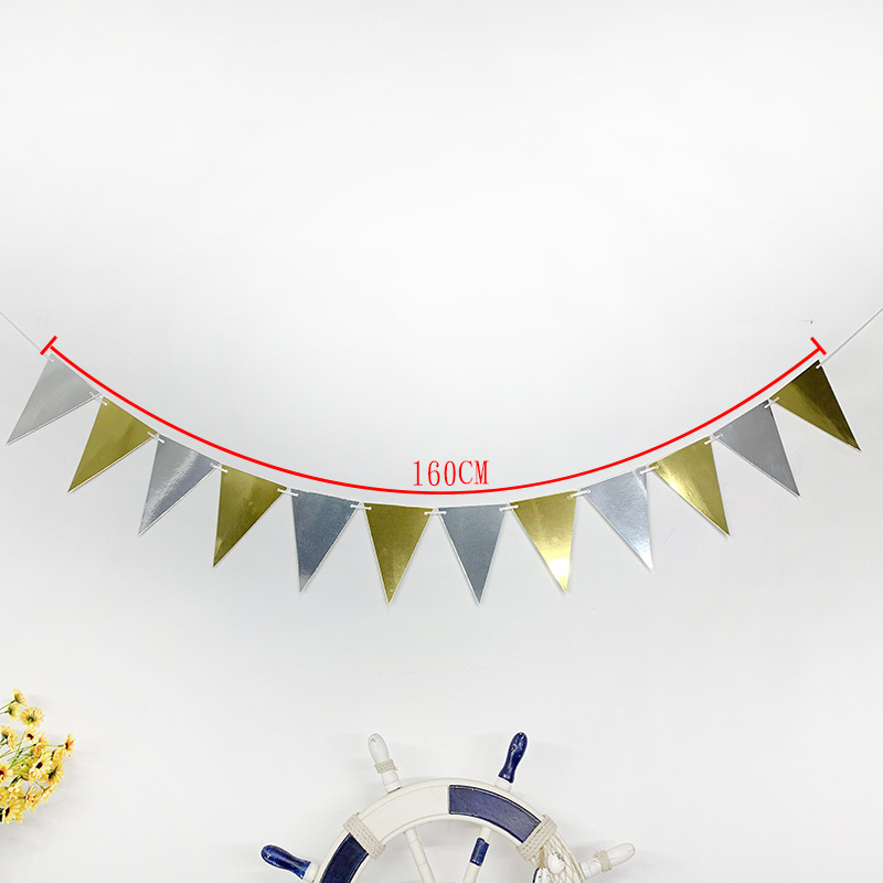 Cross-Border Ins Birthday Gold and Silver Party Atmosphere Hanging Flags Decoration and Layout Supplies Stripes Pennant Colorful Flags