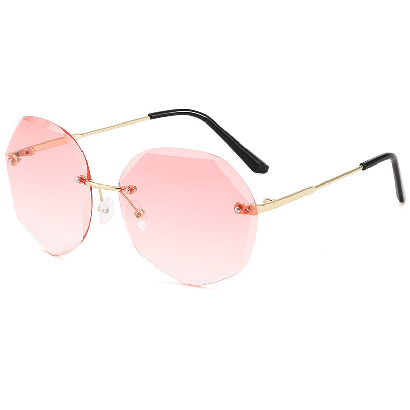 2022 New Irregular Rimless Sunglasses Women's Fashion Metal round Rim Sunglasses Ins Ocean Color Sun Glasses