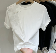新中式白色短袖t恤女2024新款爆款轻国风宽松打底衫气质上衣夏季