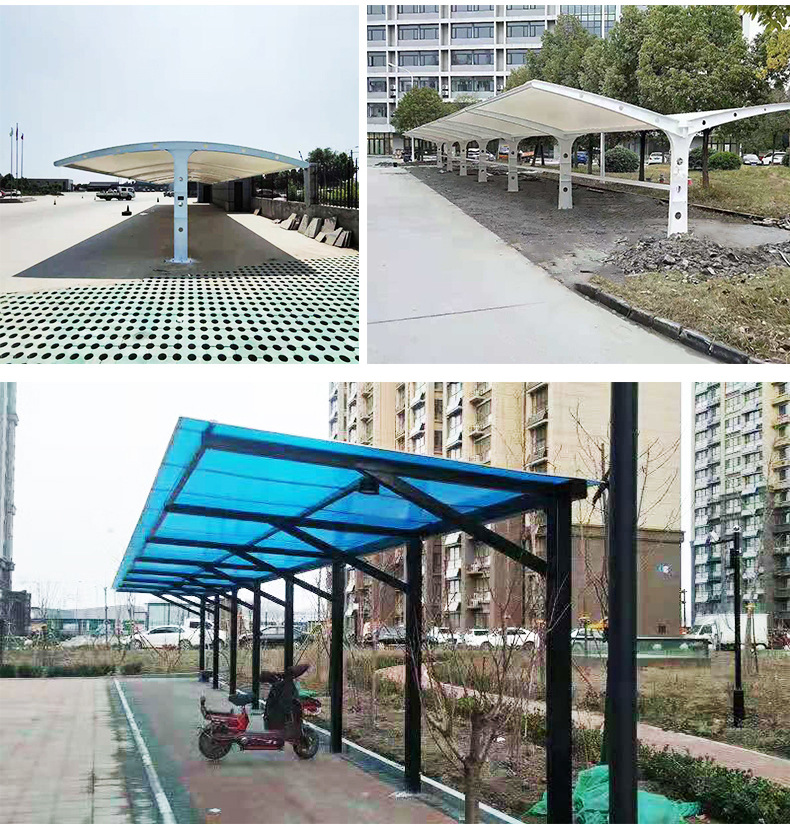 供应钢膜结构停车棚小区户外汽车遮阳棚 自行车电动车停车棚雨棚