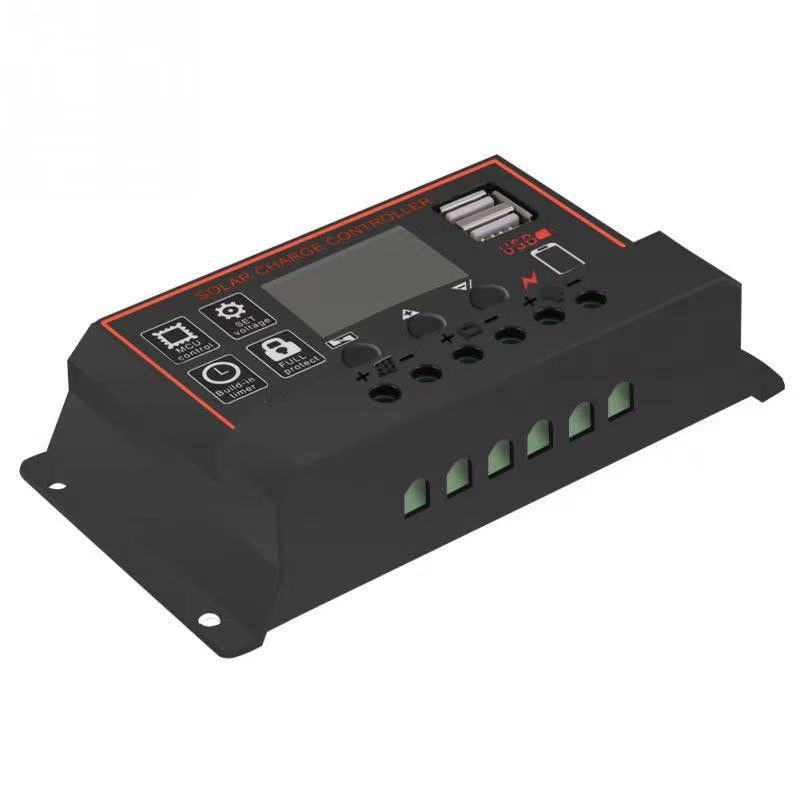 黑色太阳能控制器12v24v30a 液晶屏显示光伏板发电路灯充电控制器