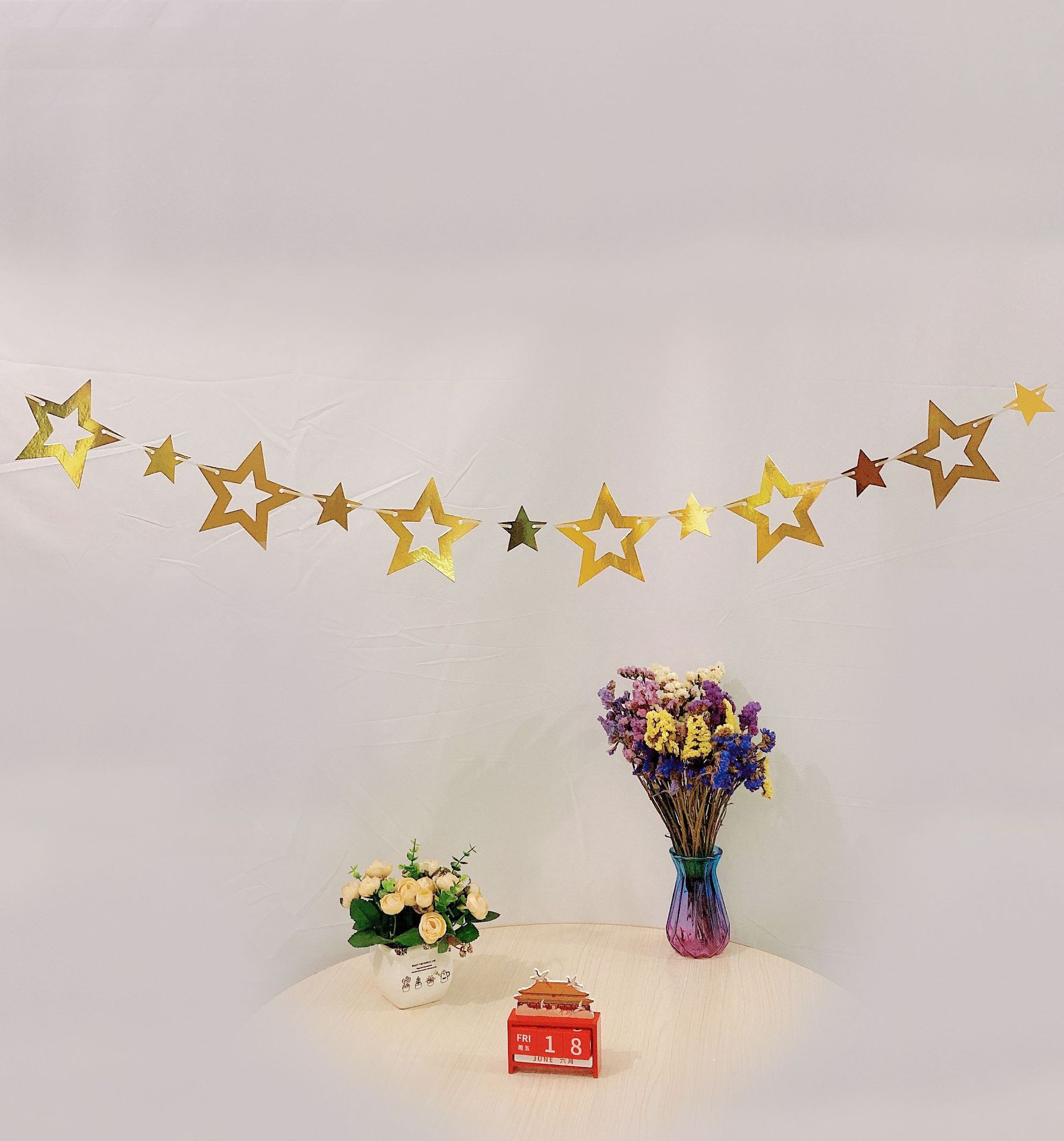 Five-Pointed Star Mirror Hollow Pull Flag Made by Paper String Kindergarten Proposal Birthday Christmas XINGX Latte Art Hanging Decoration Party Decoration