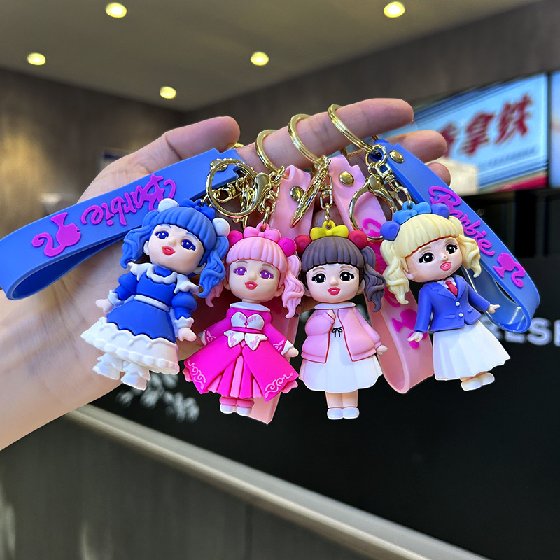 Barbie Doll for Girls Cartoon Princess Keychain Cute Key Chain Pendant Schoolbag Girl Ornaments Doll Female