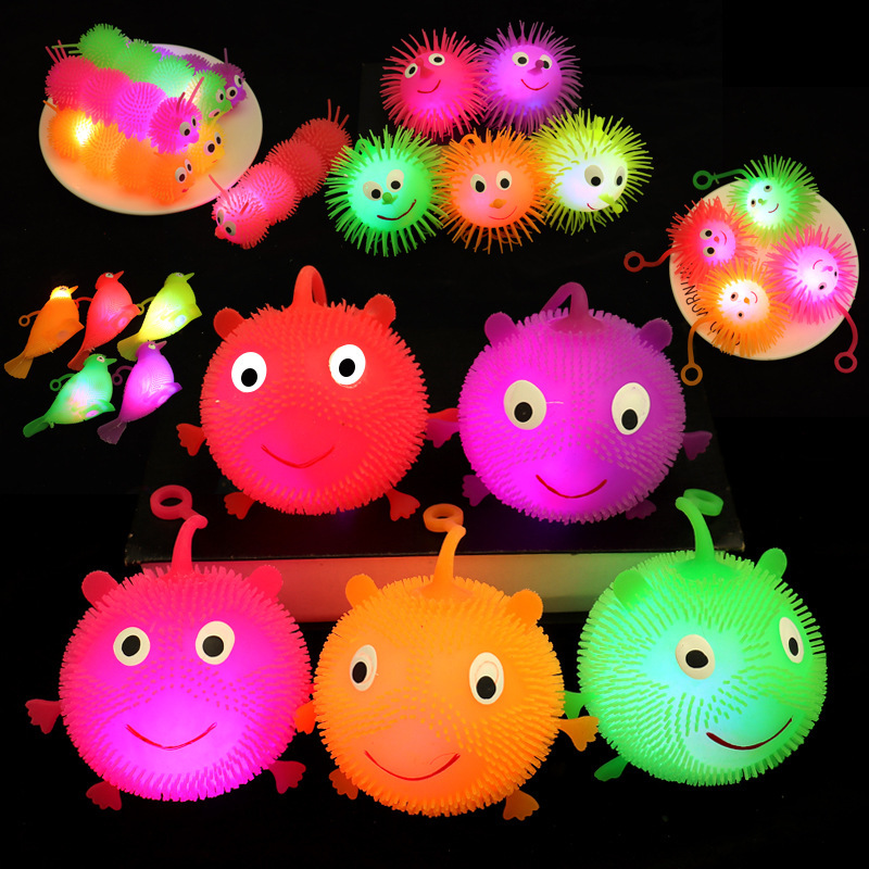 Flash Hairy Ball 20G Luminous Hedgehog with Rope Bird Pig Chicken Clown Ball Stall Night Market Hot Sale Factory Wholesale