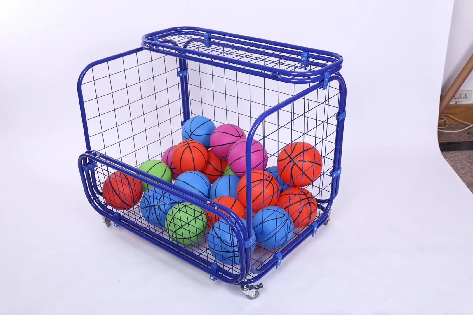 网型,翻盖移动球筐 幼儿园儿童金属篮球框足球框储物筐手推球车