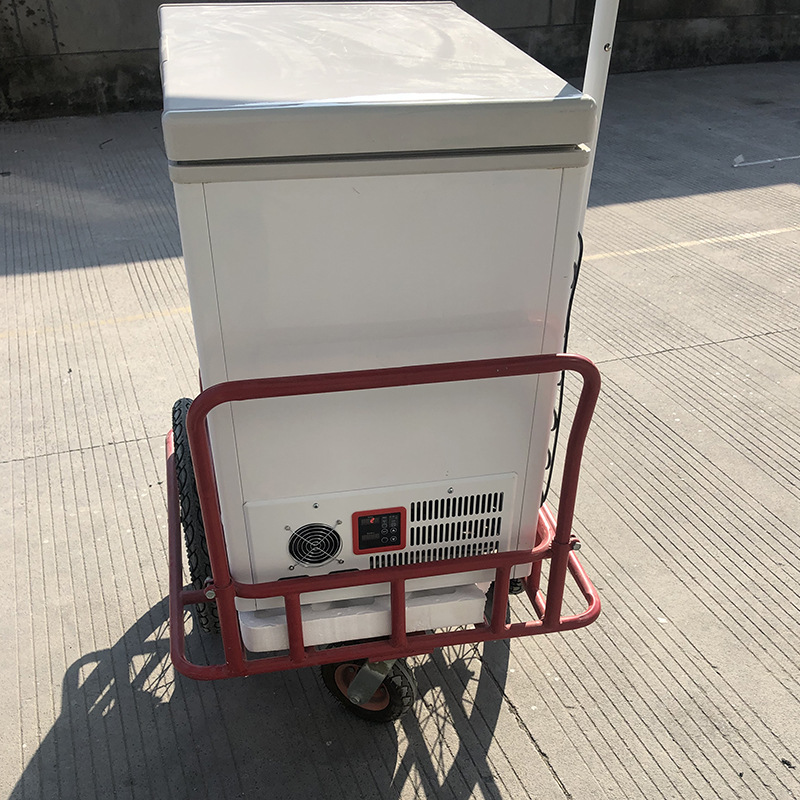 带冷柜带太阳能伞三轮车倒骑人力脚踏三轮车载货倒骑带冷柜三轮车