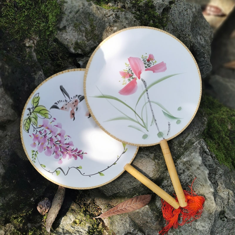 手绘古风团扇空白手绘国风紫藤花团扇手绘国画水彩画扇子圆扇子