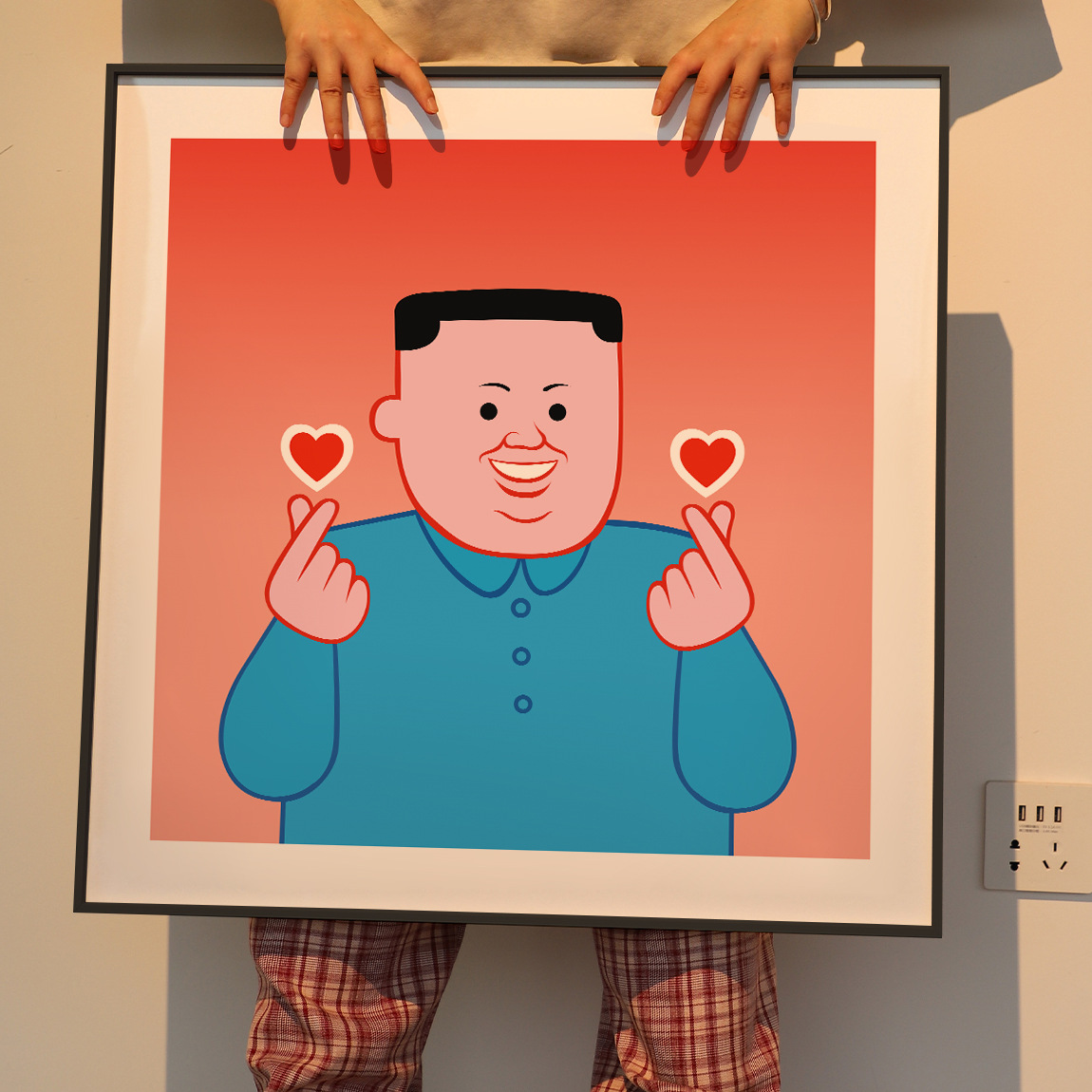 比心人物艺术卡通动漫q版挂画卧室背景墙壁画潮流网红主播装饰画