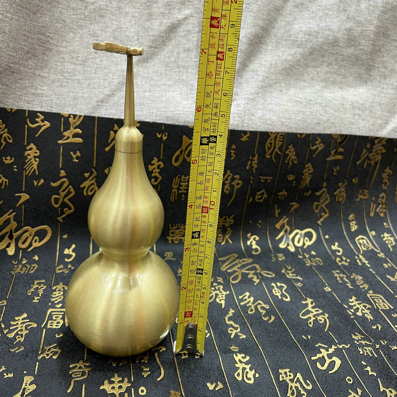 Factory Supply Brass Gourd Open Cover with Leaf Glossy Gourd Ornaments Living Room Entrance Office Desk Surface Panel Decoration