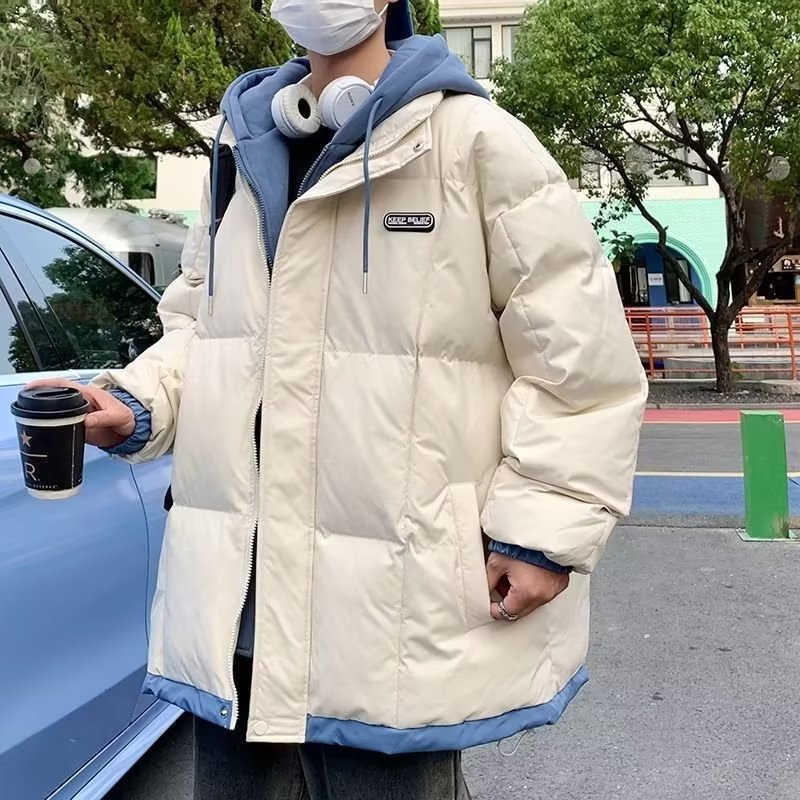 美式假两件棉服男秋冬季2023新款羽绒服oversize青少年休闲外套潮