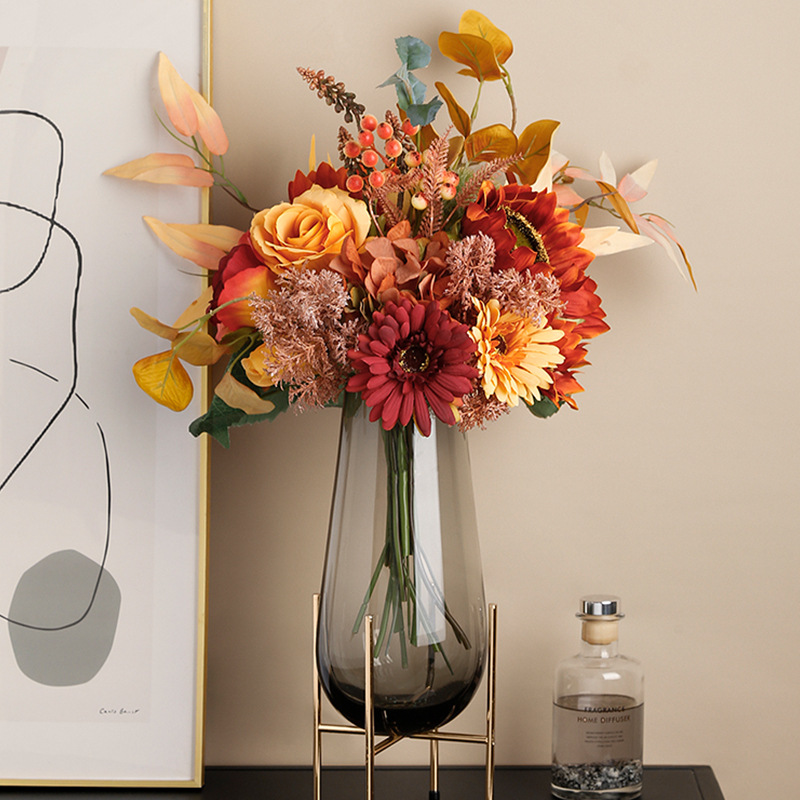 ins北欧花花束客厅餐桌摆设装饰玫瑰假花花艺套装摆件