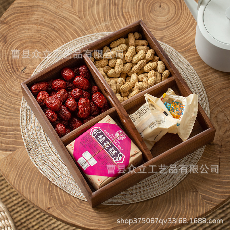Black Walnut Mortise Wooden Dried Fruit Box Desktop Storage Box Production Whole Wood Japanese Tea Snack Nut Tray