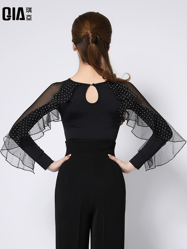 摩登舞上衣女新款拉丁舞练功服高端交谊国标舞女士跳服衣服夏