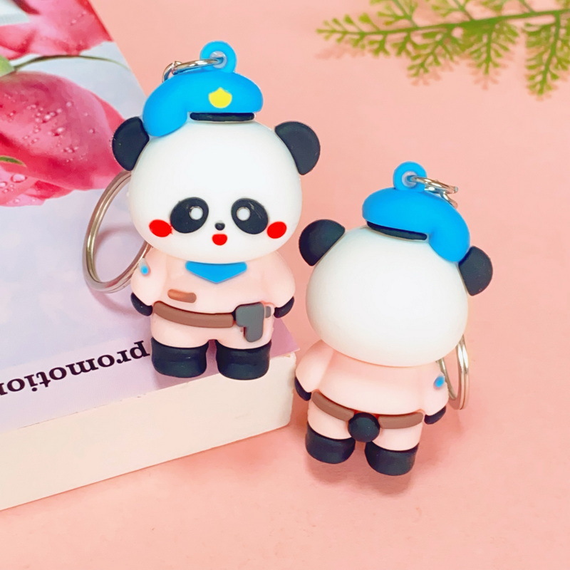 Creative Cute Panda Police Cartoon Key Button Pendant Promotion Boutique Panda Doll Ornaments Small Gift