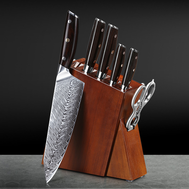 0成交1套高端套刀厨师刀菜刀7件套vg-10大马士革钢欧美热销厨房刀具带