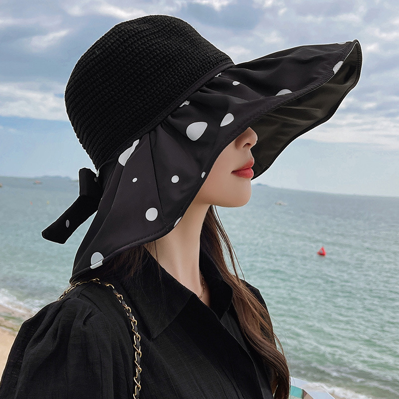 黑胶遮阳帽女防晒防紫外线大帽檐女士夏天遮脸渔夫帽可折叠太阳帽