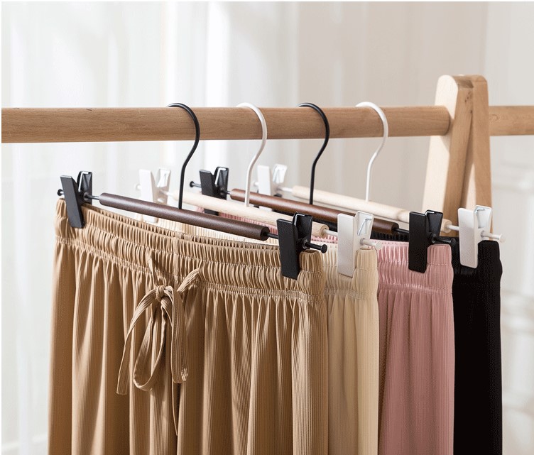 服装店裤架裙子架衣架防滑木质带夹家用实木西裤挂柜内木头裤夹子