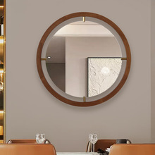 圆框木制仿古装饰镜挂墙式 复古卫生间主卧餐厅客厅木框中古镜子