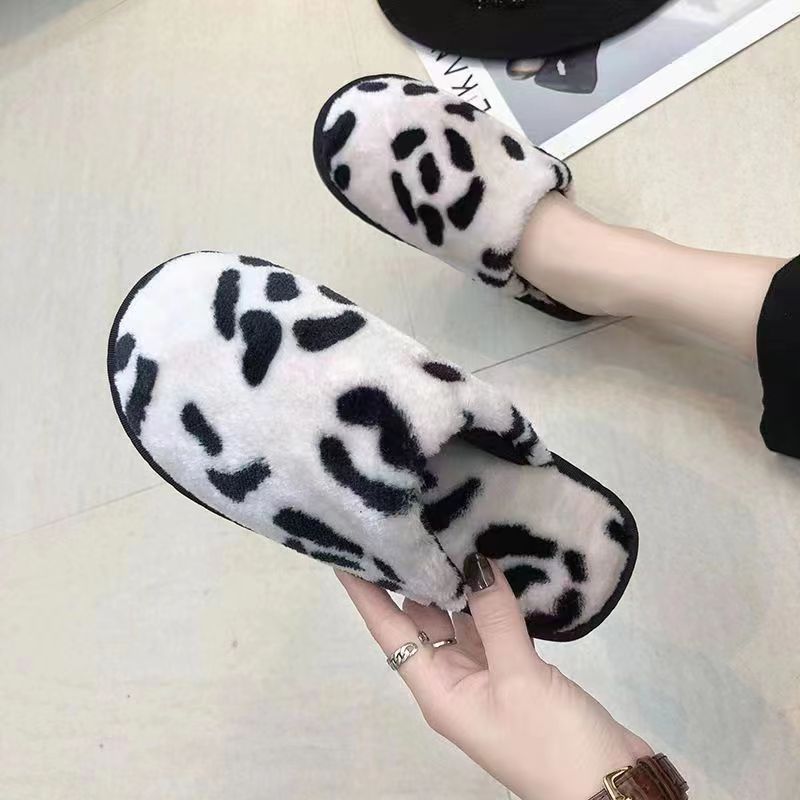 2023 New Winter Cotton Slippers Women's Leopard Cotton Slippers Slippers Non-Slip Warm Korean Style Bag Head Women's Slippers Fashion