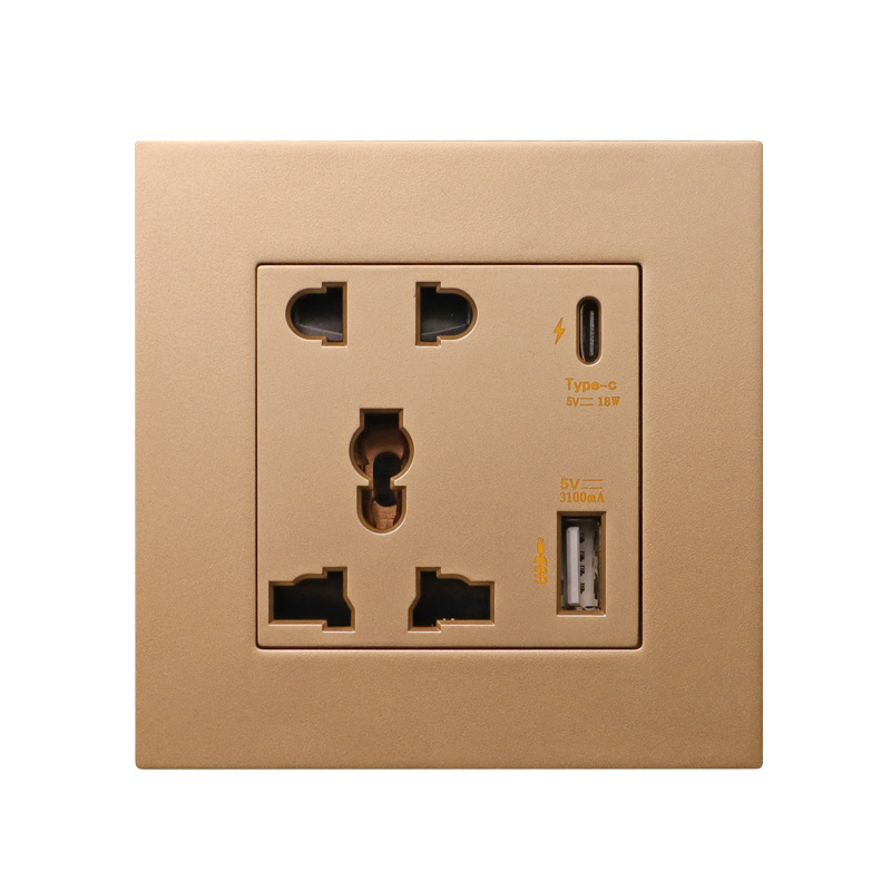 86型国际通用五孔usb插座面板 type-c接口新型手机充电墙壁插座