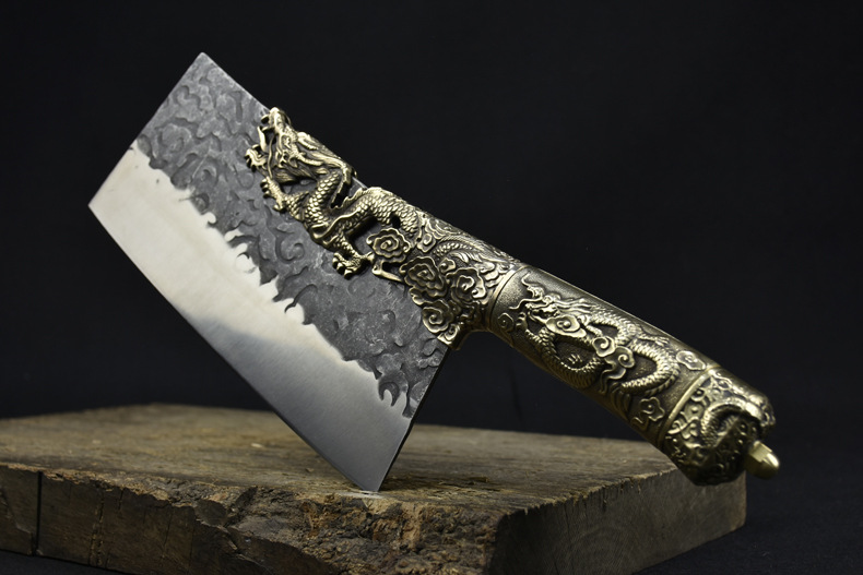 手工铜柄菜刀龙泉市家用斩骨刀斩切刀锋利切片刀厨师刀商用刀具