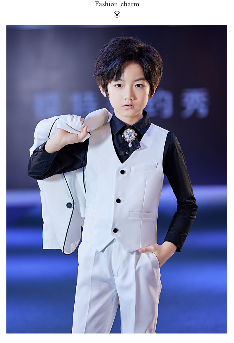 男童西服白色儿童小西装套装花童男孩主持人钢琴演出礼服帅气夏季