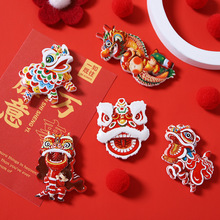 舞狮中国风创意个性冰箱贴磁贴3d立体侧面网红国潮喜庆可爱装饰品