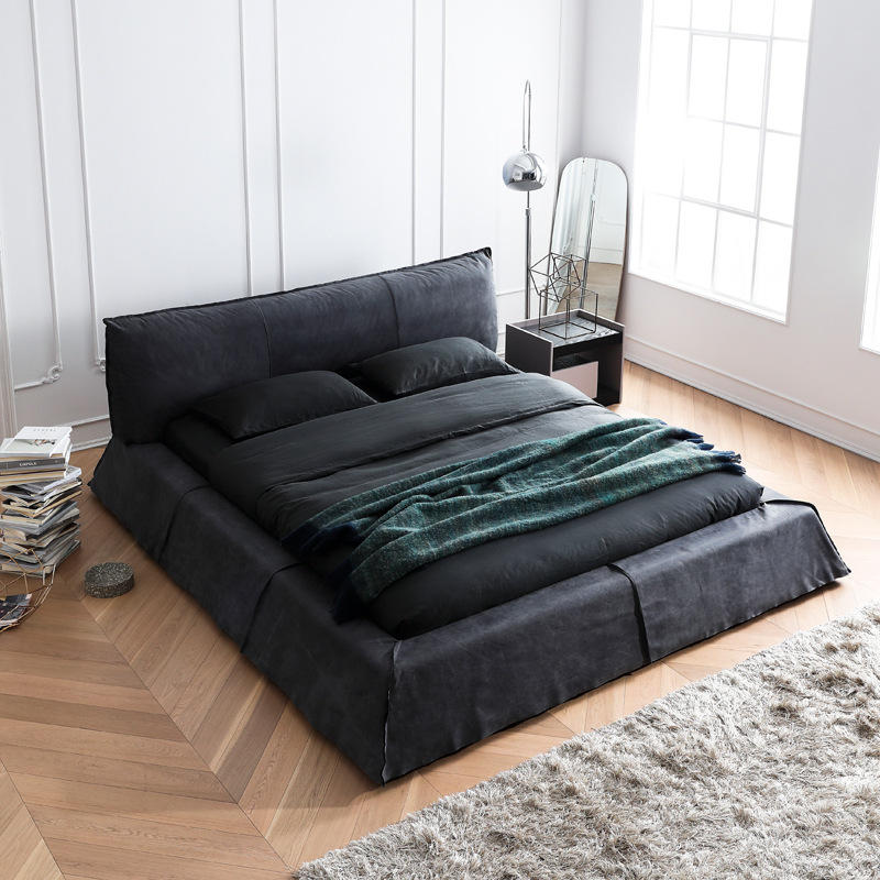 北欧磨砂皮床现代简约真皮床意式别墅1.8米双人床软包床主卧婚床