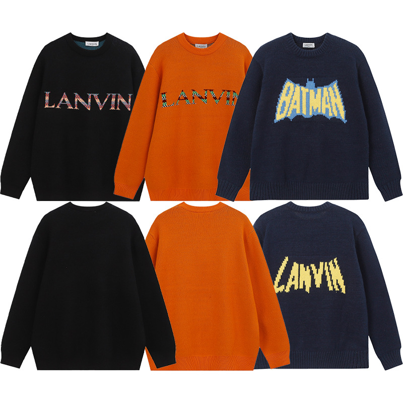 欧美跨境 lanvin 浪凡字母提花宽松男女情侣同款百搭圆领针织毛衣