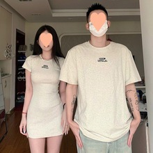 小众设计情侣装夏季韩版短袖T恤连衣裙法式一裙一衣ins