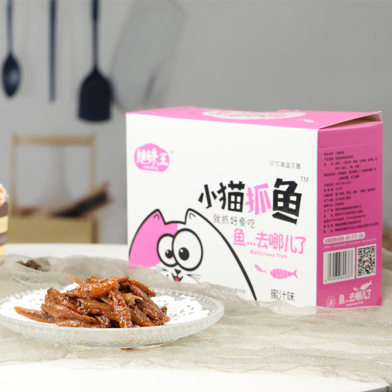 零食零食湖南绝味王小猫抓鱼零食7口味鱼仔油炸小鱼20袋*12克