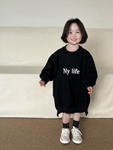 韩国童装2024春季韩版新款女童中小童字母长袖卫衣宽松连衣裙