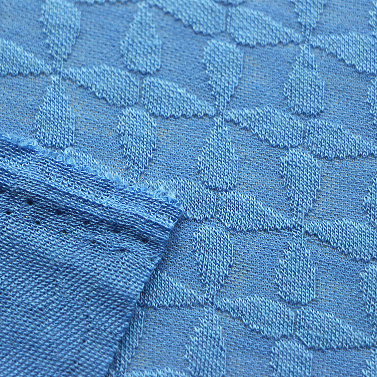 全涤纶提花双面布针织服装面料短纤低弹植物花型电脑大提花双面布