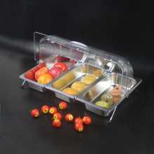 不锈钢托盘自助餐盘份数盘卤菜凉菜熟食水果盘盒子带透明盖展示架