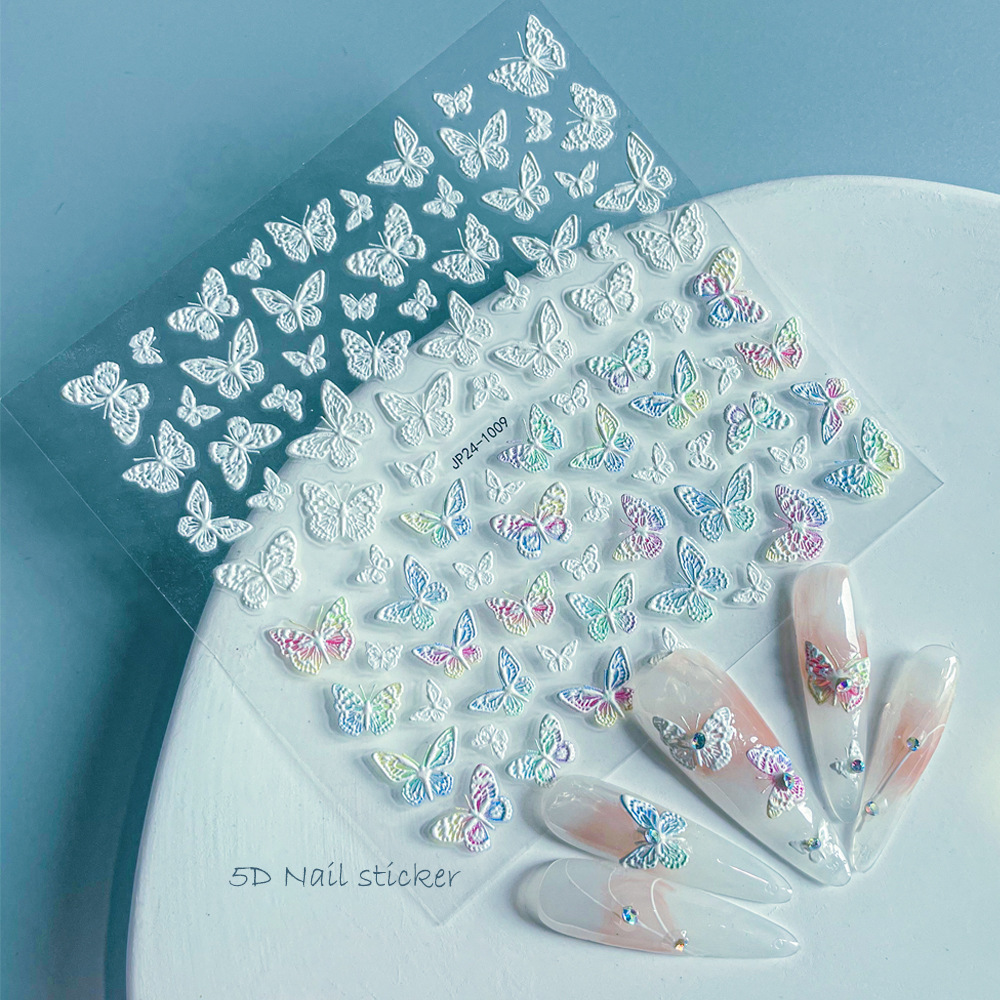 2024 New Simple 5D Relief Nail Stickers Popular European and American Butterfly Nail Sticker Factory Wholesale