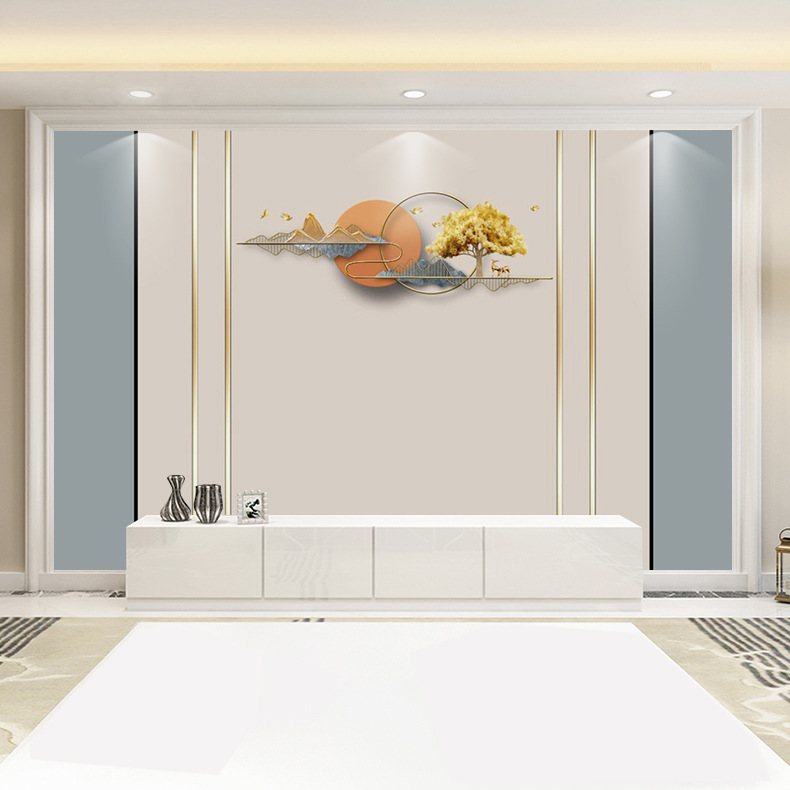 北欧轻奢电视背景墙扣板客厅金色麋鹿竹木纤维集成板快装护墙板