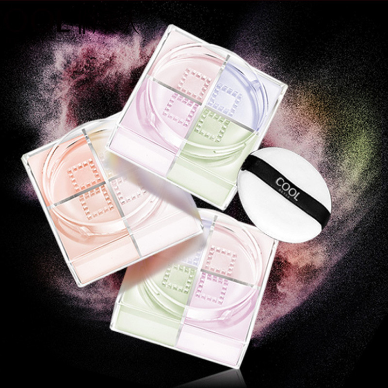 俏美人散粉四宫格蜜粉微闪遮瑕控油轻盈防水防汗持久定妆粉盒批发