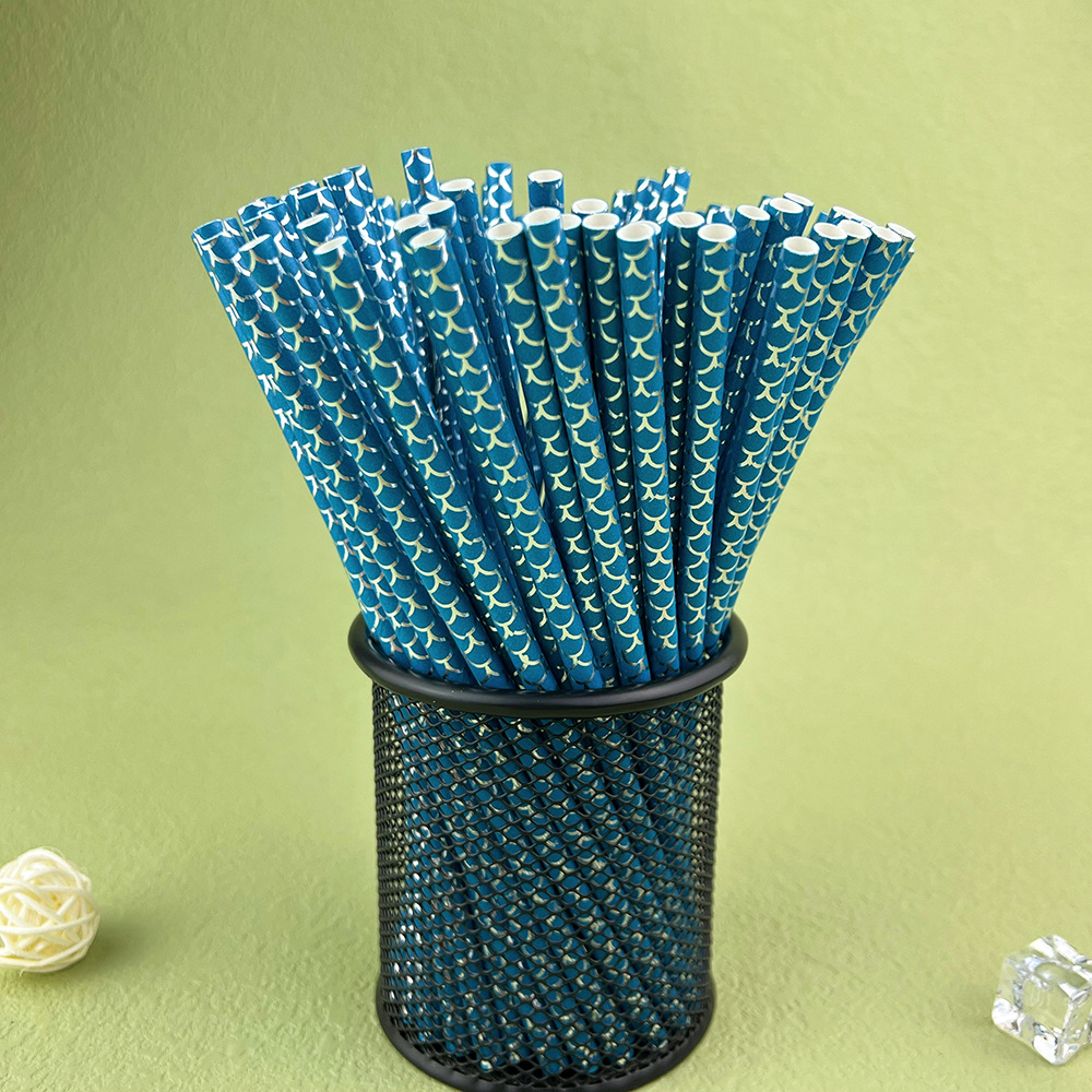 4年相似复活节可降解环保一次性纸吸管粉色烫金圆点蓝色纸质吸管100定