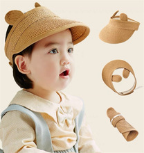 跨境婴儿帽子夏季折叠超萌男女童草帽宝宝遮阳帽太阳帽儿童防晒帽